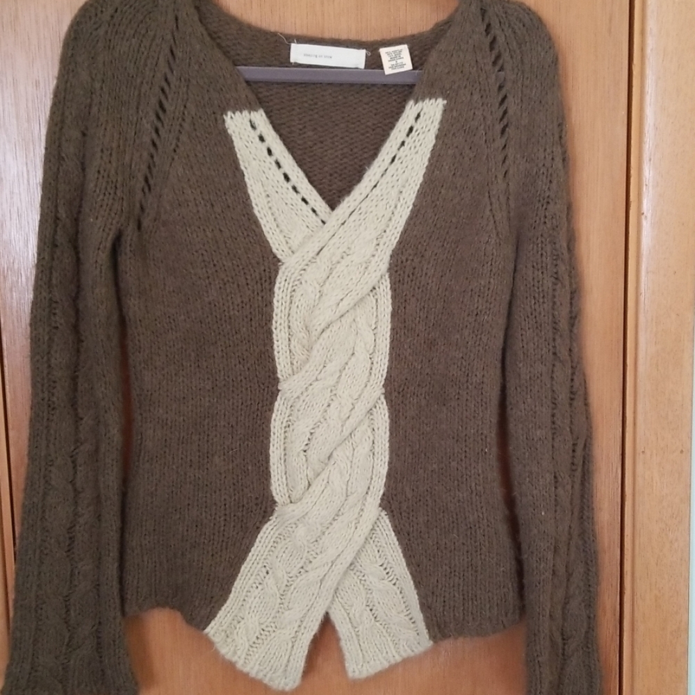 Anthropologie Sleeping on Snow Olive Cable Sweater